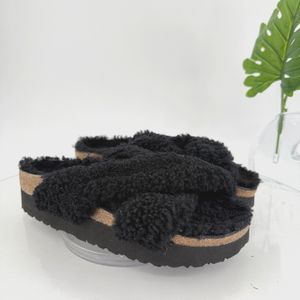 Birkenstock Papillio Daytona Shearling Black Sandals Size 38 7 Platform Slide